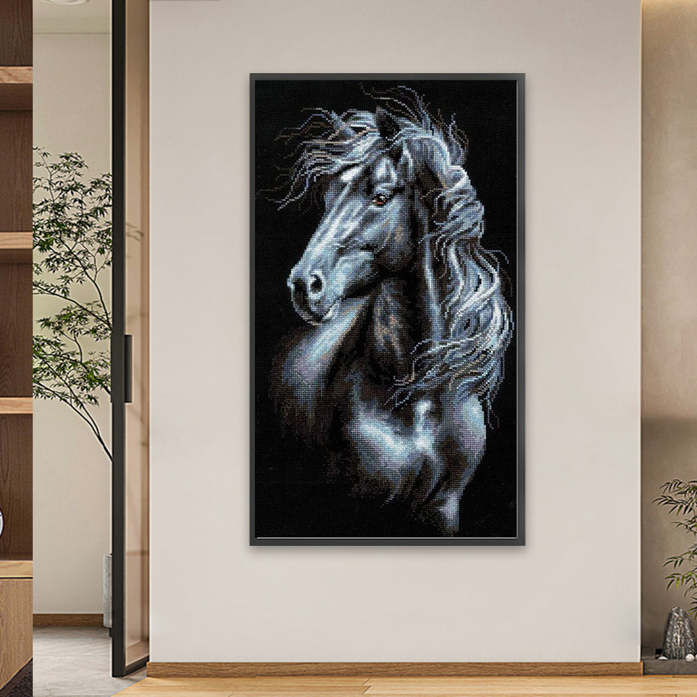 Mosaic Black And White Horse - Full Square Drill Diamond Painting 40*70CM