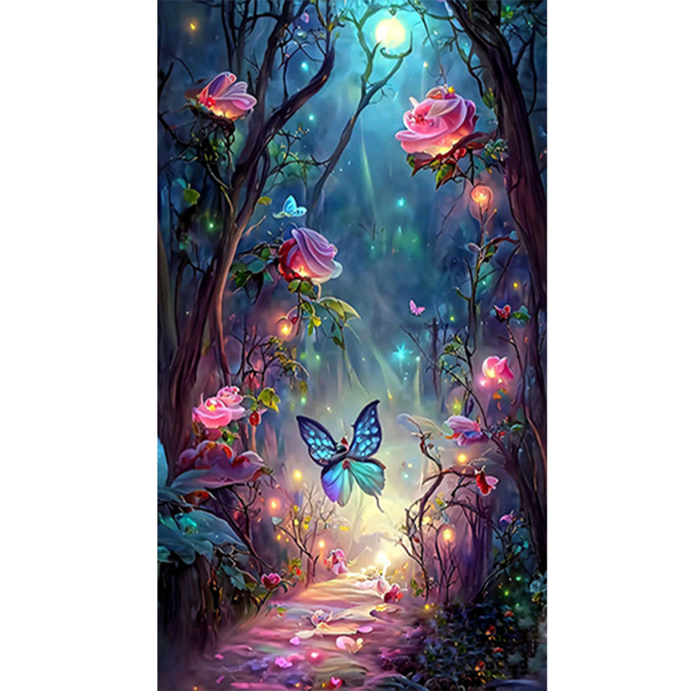 Butterfly Rose Forest - Full Round Drill Diamond Painting 40*70CM