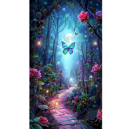 Butterfly Rose Forest - Full Round Drill Diamond Painting 40*70CM