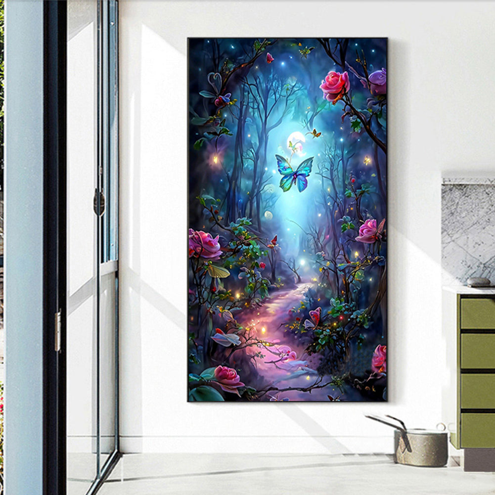 Butterfly Rose Forest - Full Round Drill Diamond Painting 40*70CM