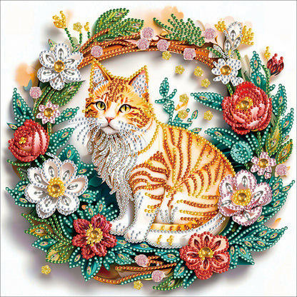 Paper Flower Orange Cat - Special Shaped Drill Diamond Painting 30*30CM