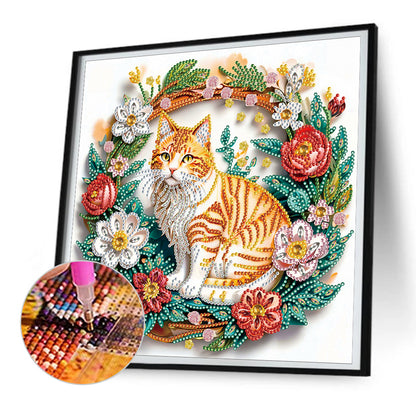 Paper Flower Orange Cat - Special Shaped Drill Diamond Painting 30*30CM