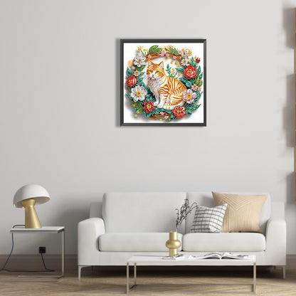 Paper Flower Orange Cat - Special Shaped Drill Diamond Painting 30*30CM