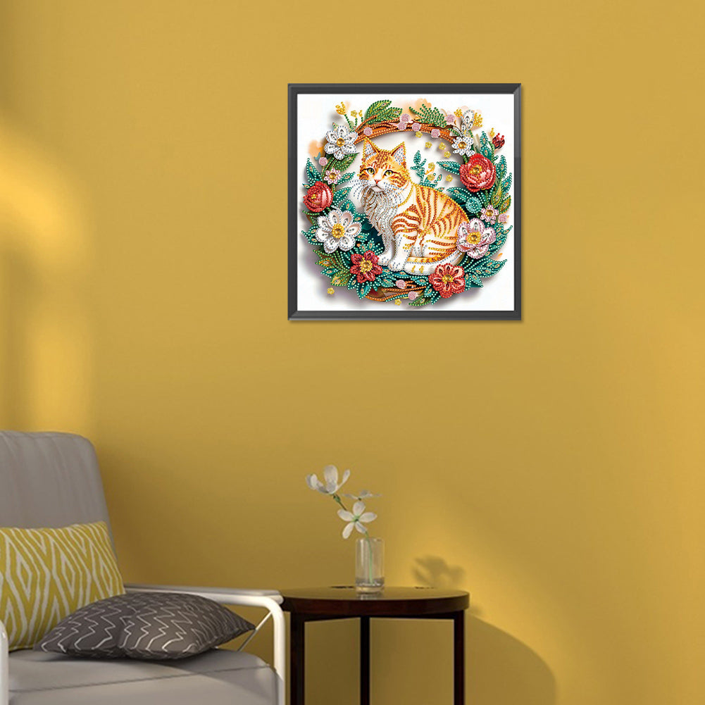 Paper Flower Orange Cat - Special Shaped Drill Diamond Painting 30*30CM