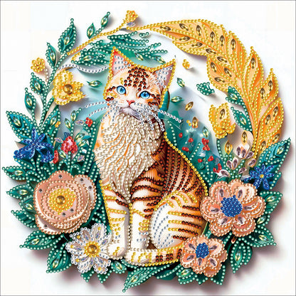 Paper Flower Orange Cat - Special Shaped Drill Diamond Painting 30*30CM