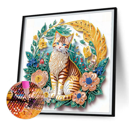 Paper Flower Orange Cat - Special Shaped Drill Diamond Painting 30*30CM