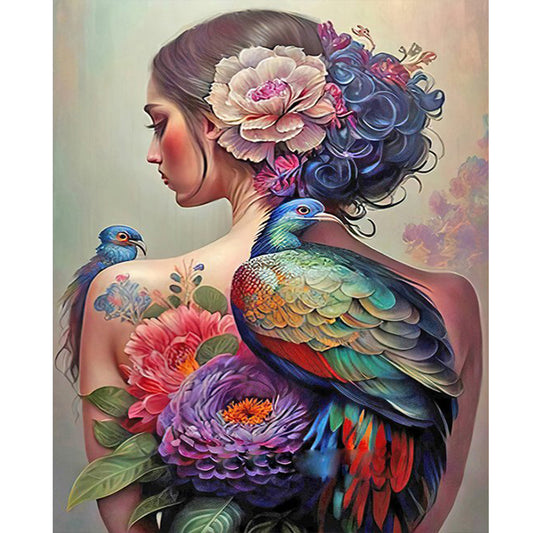 Peacock Tattoo Back Girl - Full Round Drill Diamond Painting 40*50CM