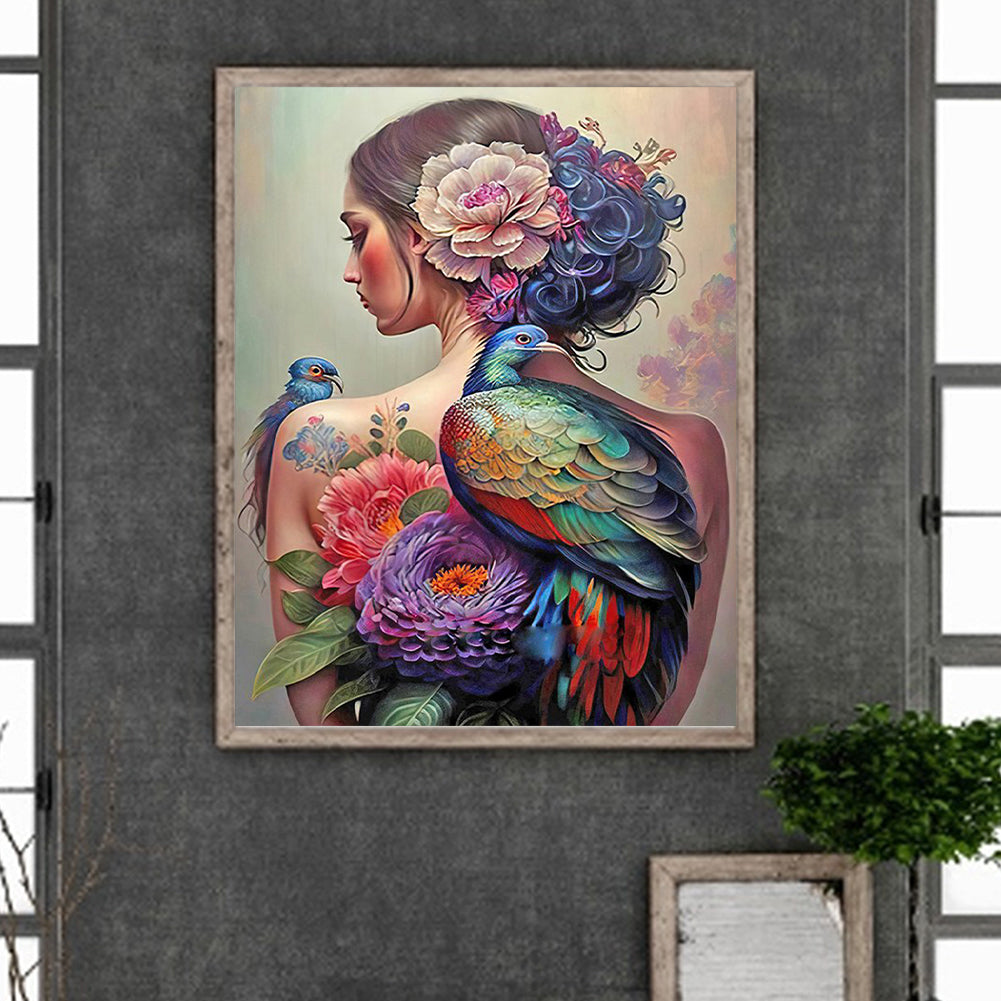 Peacock Tattoo Back Girl - Full Round Drill Diamond Painting 40*50CM