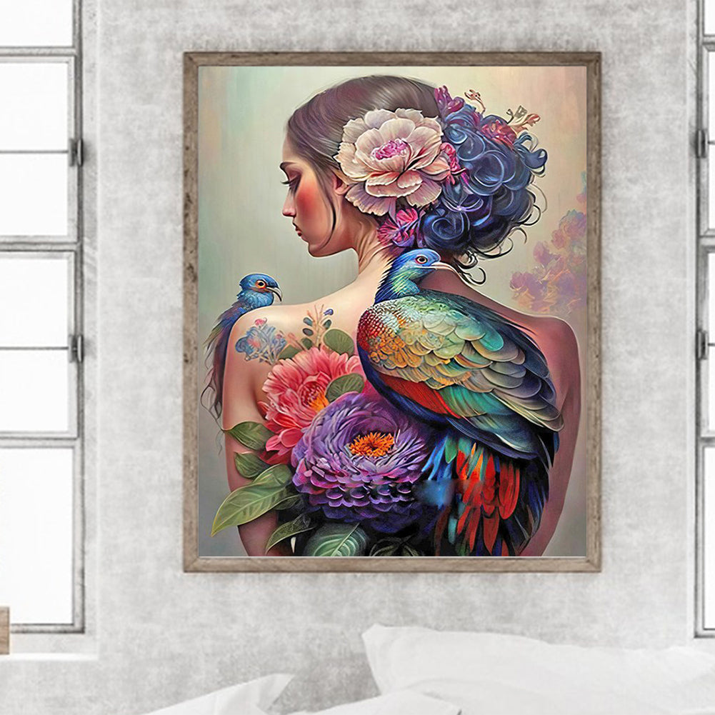 Peacock Tattoo Back Girl - Full Round Drill Diamond Painting 40*50CM