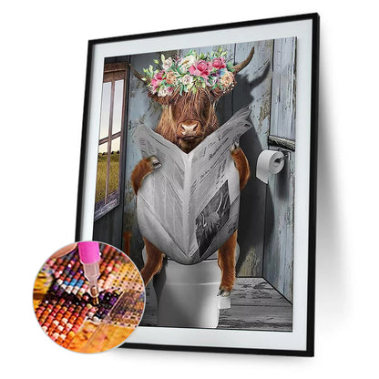 Cow Reading Newspaper - Full Round Drill Diamond Painting 30*40CM