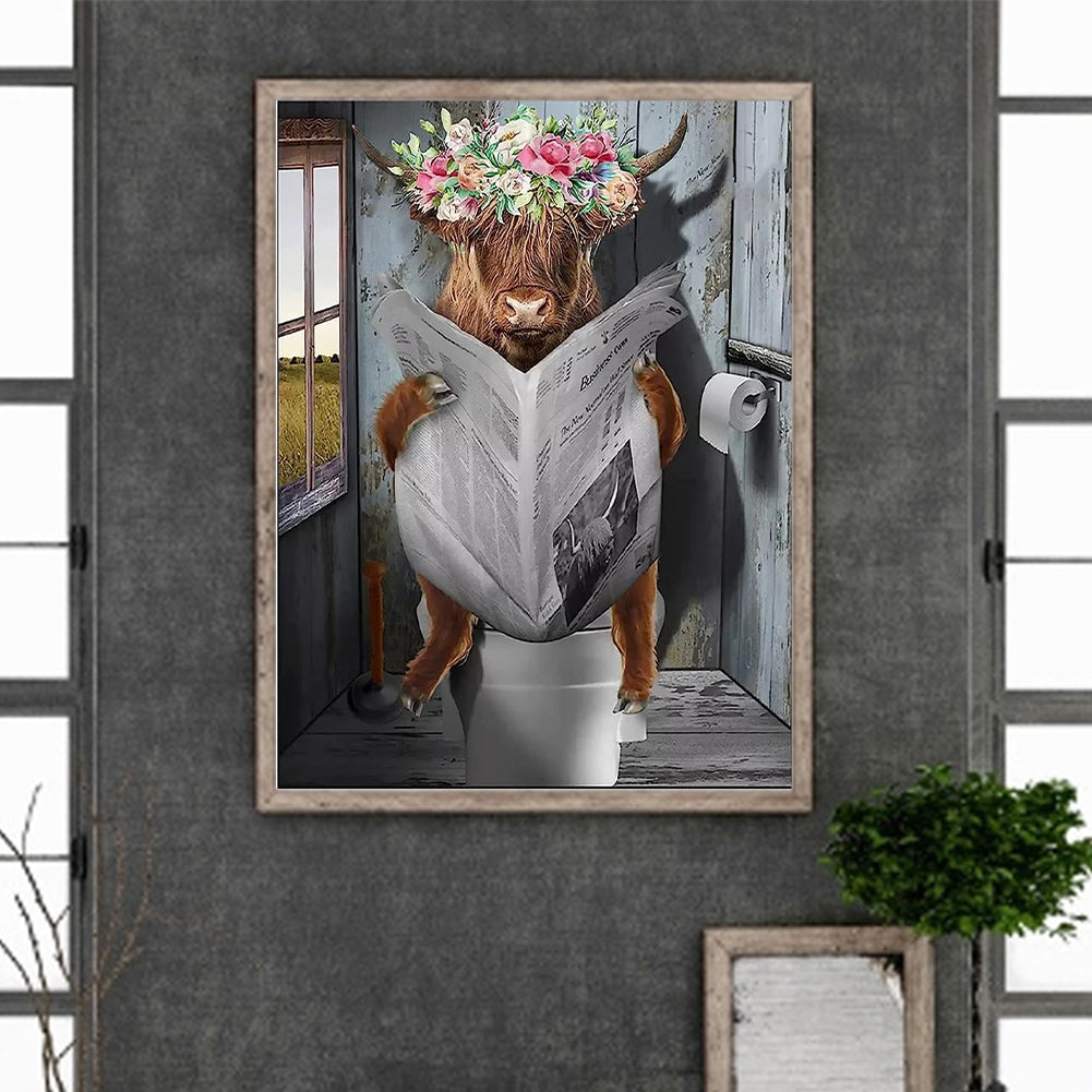 Cow Reading Newspaper - Full Round Drill Diamond Painting 30*40CM