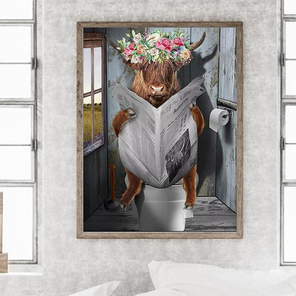 Cow Reading Newspaper - Full Round Drill Diamond Painting 30*40CM