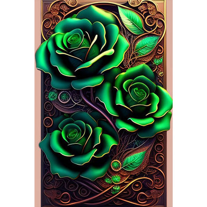 Green Rose - Full Round Drill Diamond Painting 50*75cm