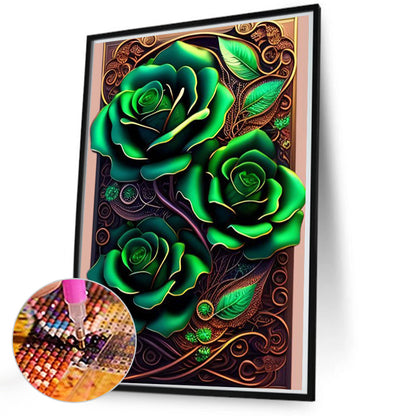 Green Rose - Full Round Drill Diamond Painting 50*75cm