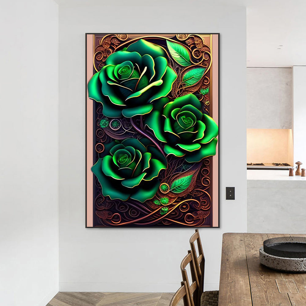 Green Rose - Full Round Drill Diamond Painting 50*75cm