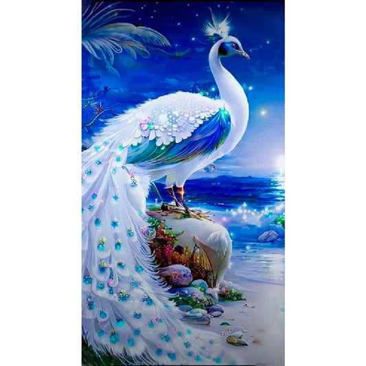 White Peacock - Full Round Drill Diamond Painting 50*90CM