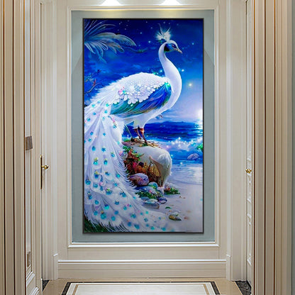 White Peacock - Full Round Drill Diamond Painting 50*90CM