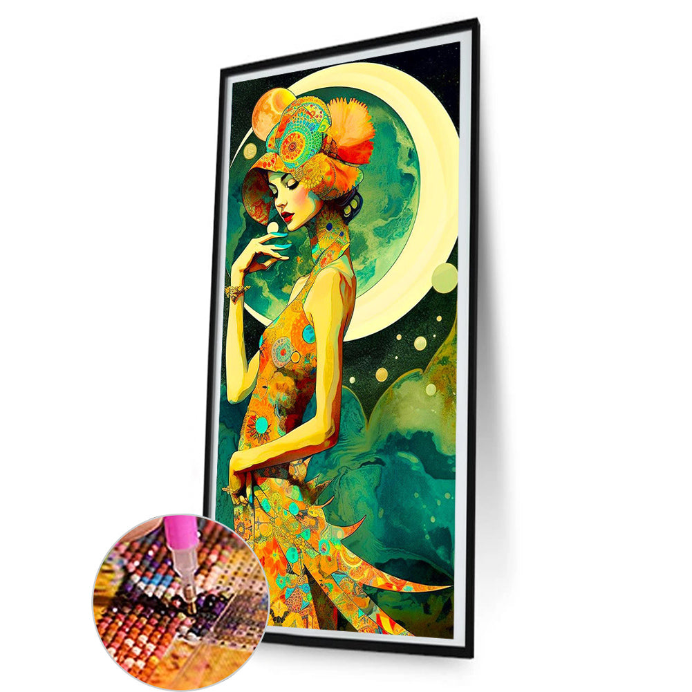 Girl Under The Moon - Full Round Drill Diamond Painting 40*80CM