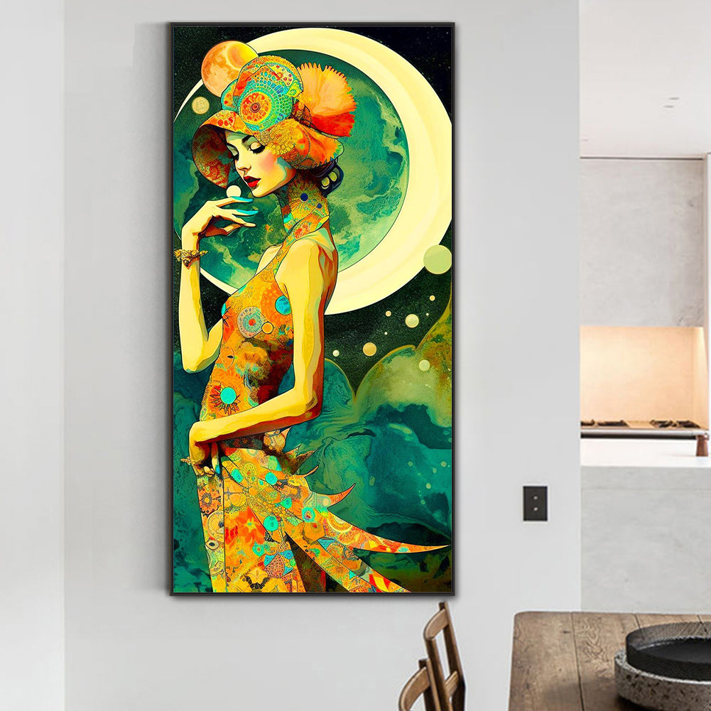 Girl Under The Moon - Full Round Drill Diamond Painting 40*80CM