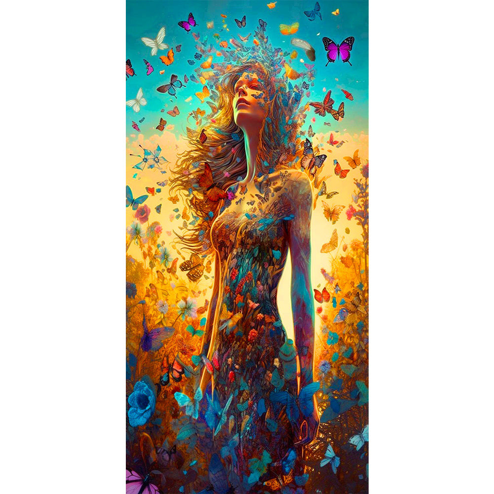 Butterfly And Girl - Full Round Drill Diamond Painting 40*80CM