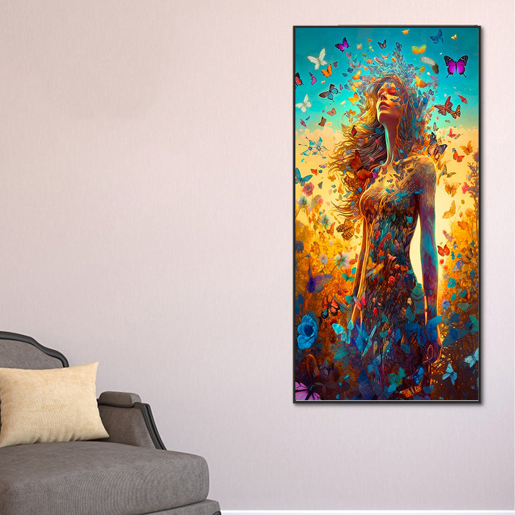 Butterfly And Girl - Full Round Drill Diamond Painting 40*80CM