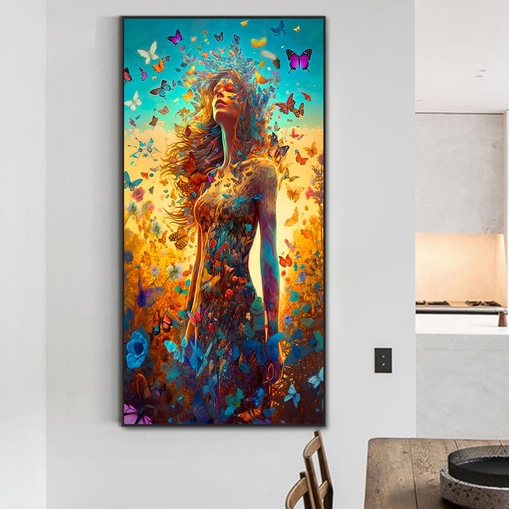 Butterfly And Girl - Full Round Drill Diamond Painting 40*80CM