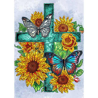 Sunflower Cross - Special Shaped Drill Diamond Painting 30*40CM