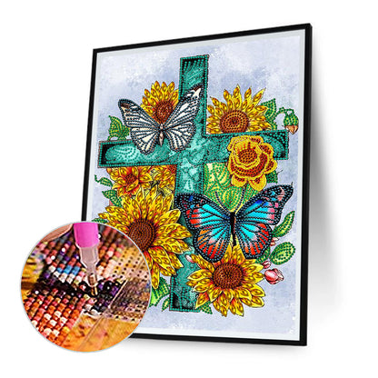 Sunflower Cross - Special Shaped Drill Diamond Painting 30*40CM