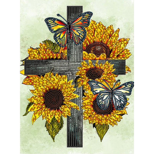 Sunflower Cross - Special Shaped Drill Diamond Painting 30*40CM