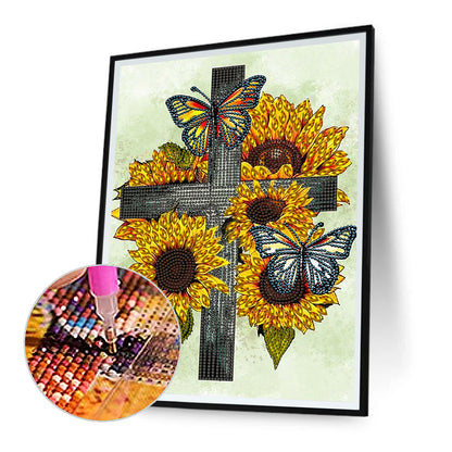 Sunflower Cross - Special Shaped Drill Diamond Painting 30*40CM