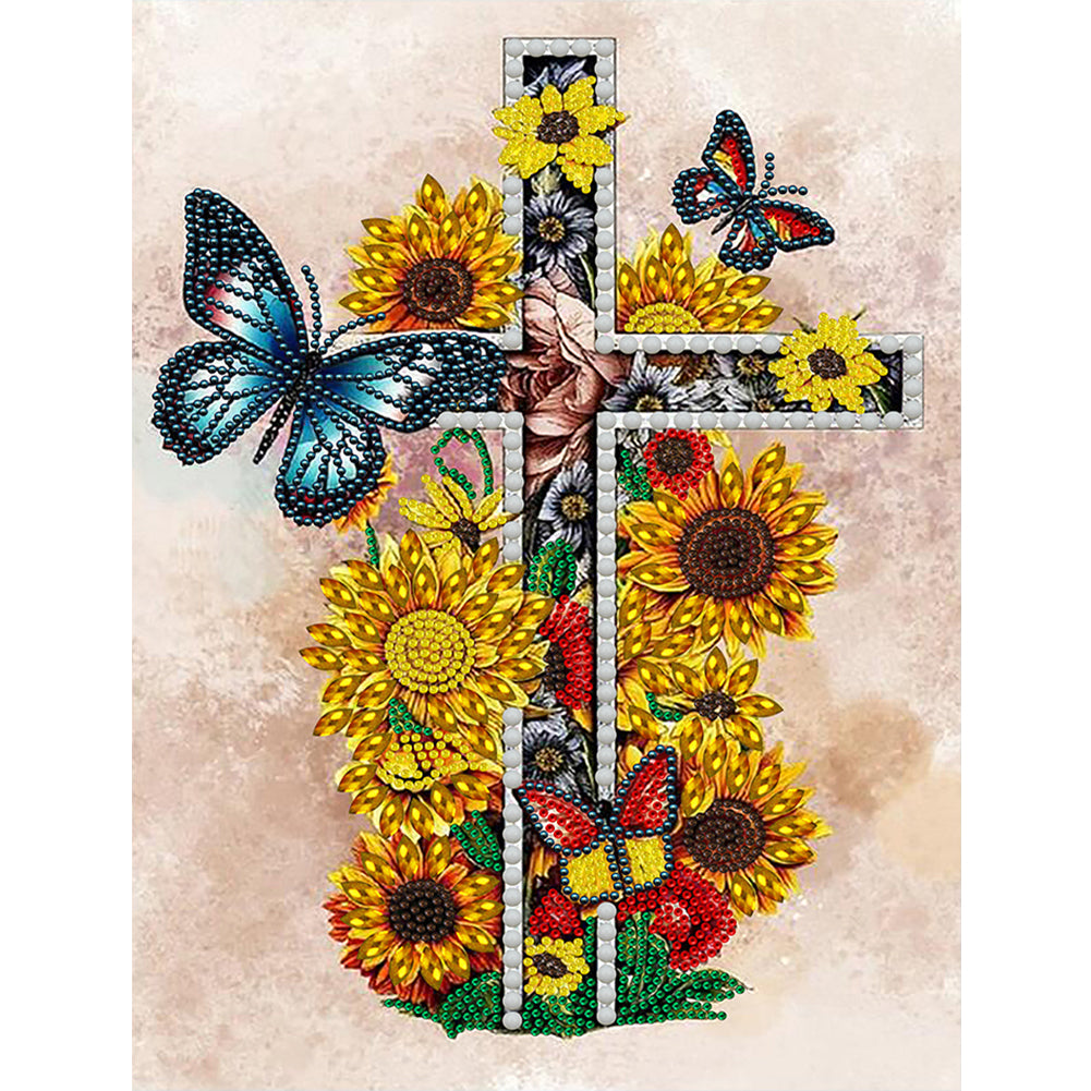 Sunflower Cross - Special Shaped Drill Diamond Painting 30*40CM