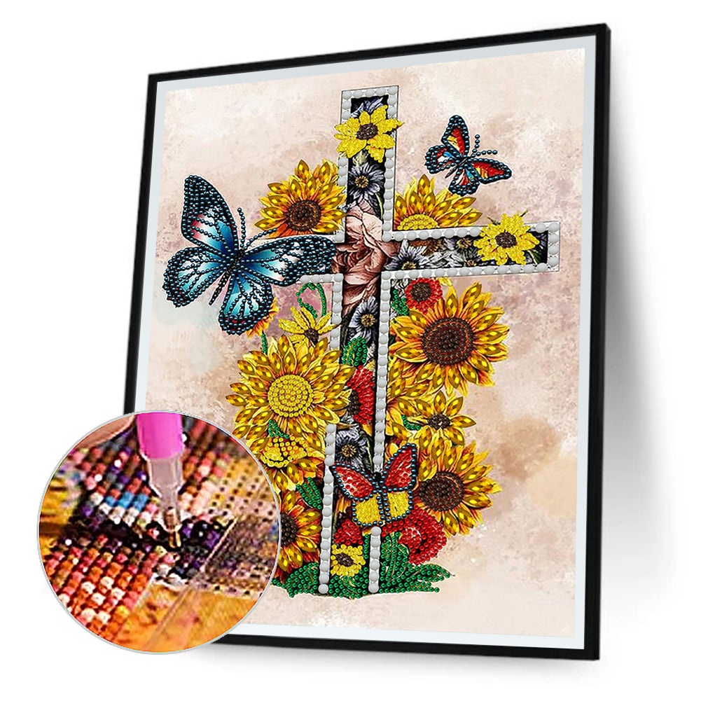 Sunflower Cross - Special Shaped Drill Diamond Painting 30*40CM