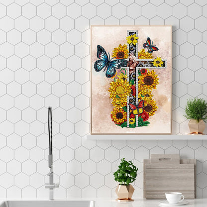 Sunflower Cross - Special Shaped Drill Diamond Painting 30*40CM