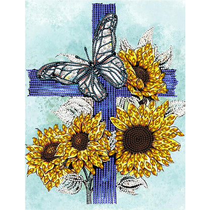 Sunflower Cross - Special Shaped Drill Diamond Painting 30*40CM