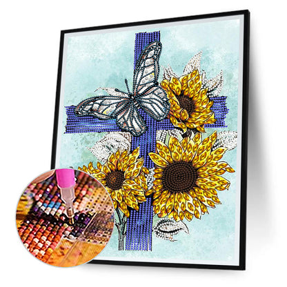 Sunflower Cross - Special Shaped Drill Diamond Painting 30*40CM