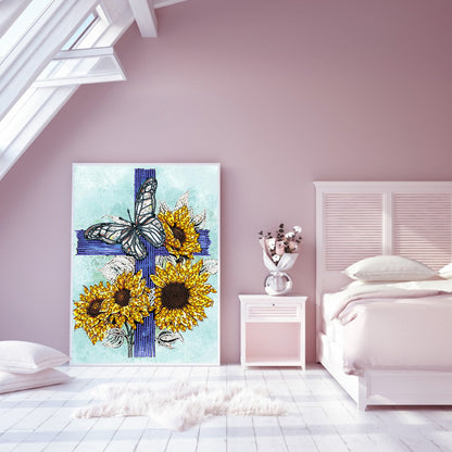 Sunflower Cross - Special Shaped Drill Diamond Painting 30*40CM