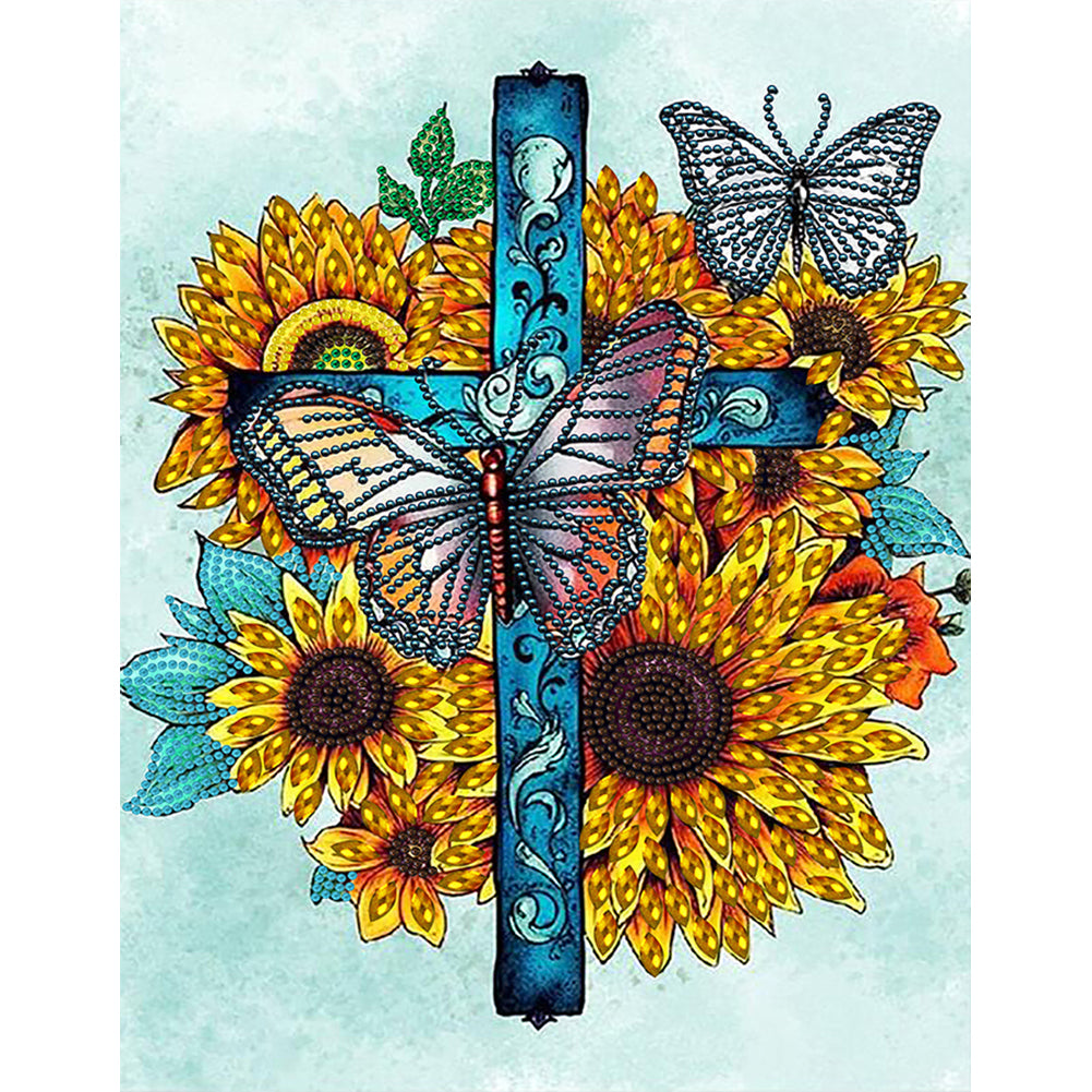 Sunflower Cross - Special Shaped Drill Diamond Painting 30*40CM