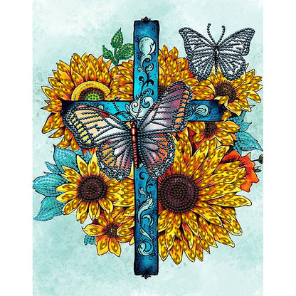 Sunflower Cross - Special Shaped Drill Diamond Painting 30*40CM