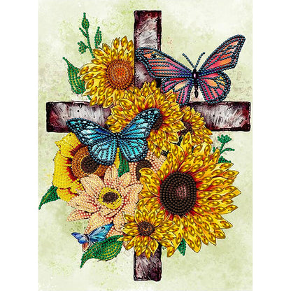 Sunflower Cross - Special Shaped Drill Diamond Painting 30*40CM