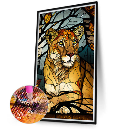 Lion Glass Painting - Full Round Drill Diamond Painting 40*70CM