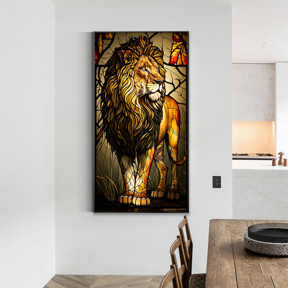 Lion Glass Painting - Full Round Drill Diamond Painting 40*70CM