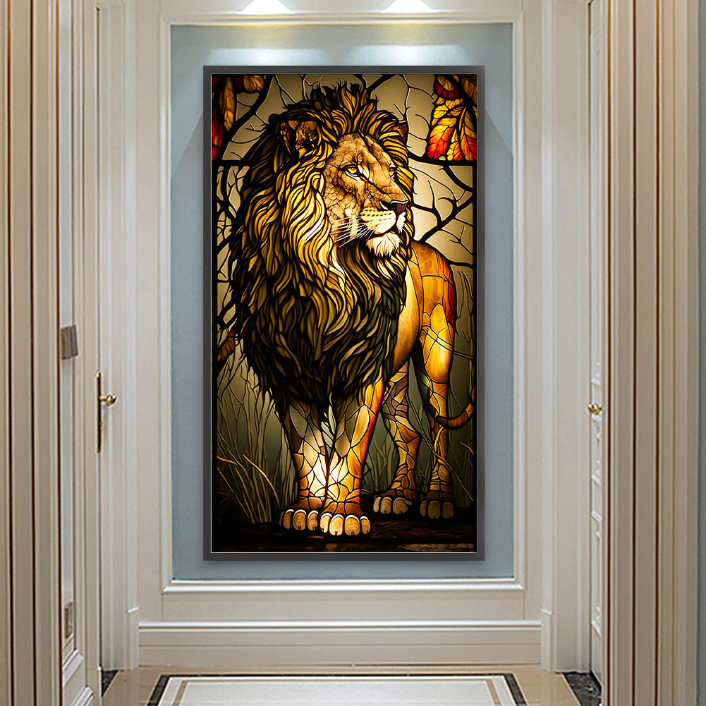 Lion Glass Painting - Full Round Drill Diamond Painting 40*70CM