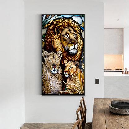 Lion Glass Painting - Full Round Drill Diamond Painting 40*70CM