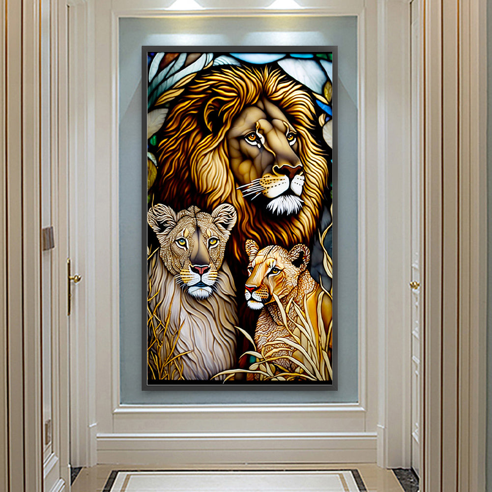 Lion Glass Painting - Full Round Drill Diamond Painting 40*70CM