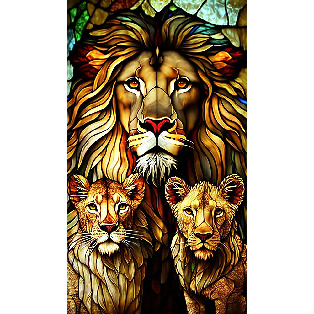 Lion Glass Painting - Full Round Drill Diamond Painting 40*70CM