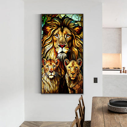 Lion Glass Painting - Full Round Drill Diamond Painting 40*70CM