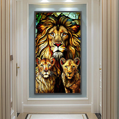 Lion Glass Painting - Full Round Drill Diamond Painting 40*70CM