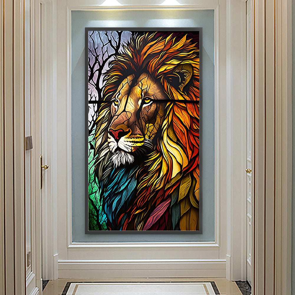 Lion Glass Painting - Full Round Drill Diamond Painting 40*70CM