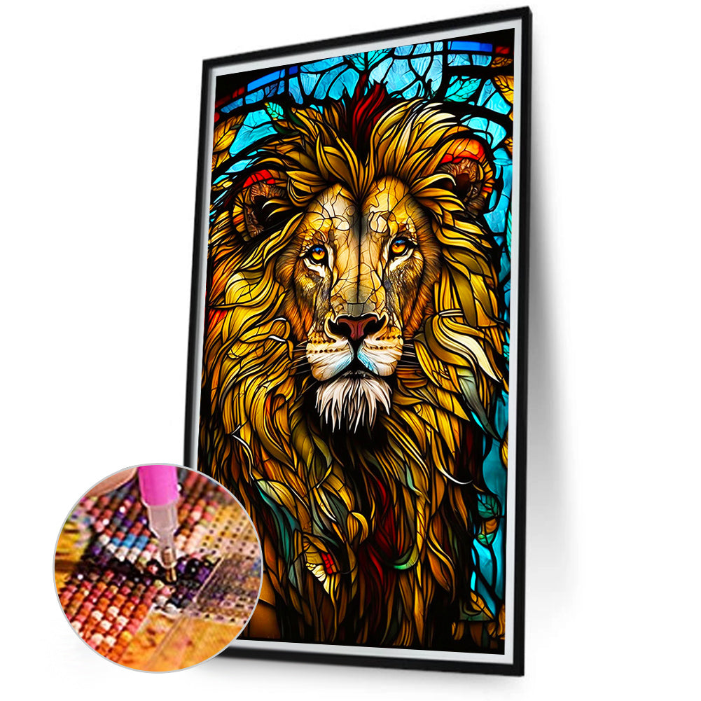 Lion Glass Painting - Full Round Drill Diamond Painting 40*70CM