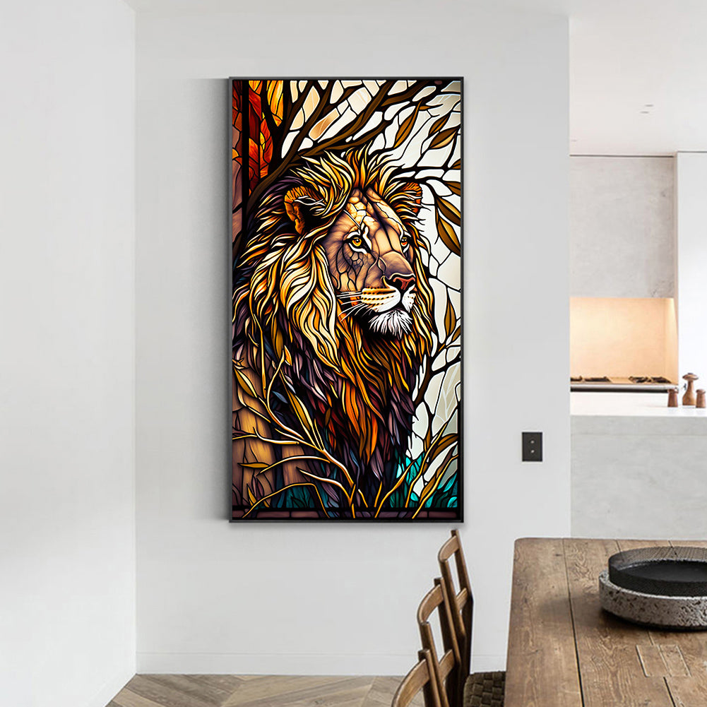 Lion Glass Painting - Full Round Drill Diamond Painting 40*70CM